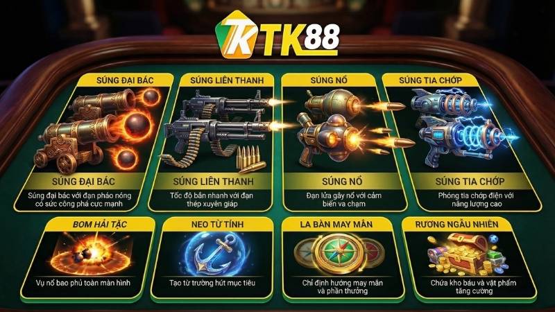 Hệ thống Vũ Khí - Đạn - Vật Phẩm trong Thuyền Quý Bắn Cá