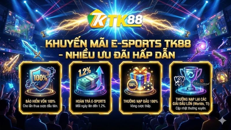 Nhiều khuyến mãi và ưu đãi hấp dẫn tại E-Sports TK88