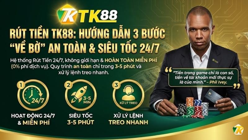 Rút Tiền TK88: Hướng dẫn 3 bước rút tiền an toàn, đơn giản