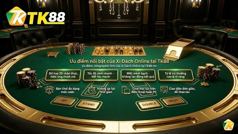 Ưu điểm nổi bật của Xì Dách Online tại TK88